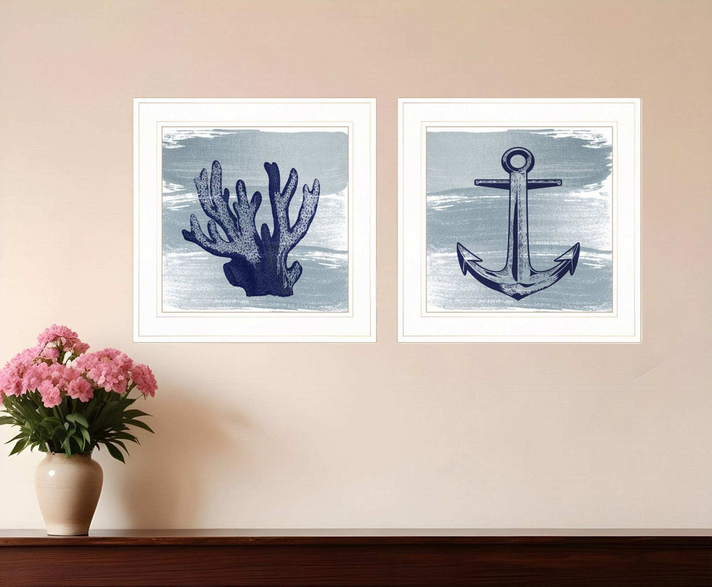 Set Of Two The Beach Coastal 1 White Framed Print Wall Art - Homeroots - Flyclothing LLC