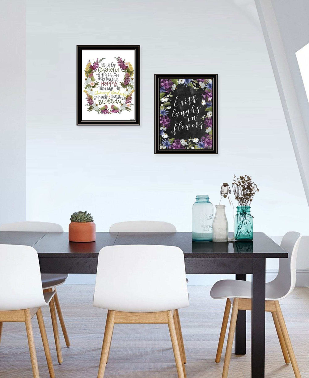 Set Of Two Flowers Make Us Laugh Black Framed Print Wall Art - Homeroots - Flyclothing LLC