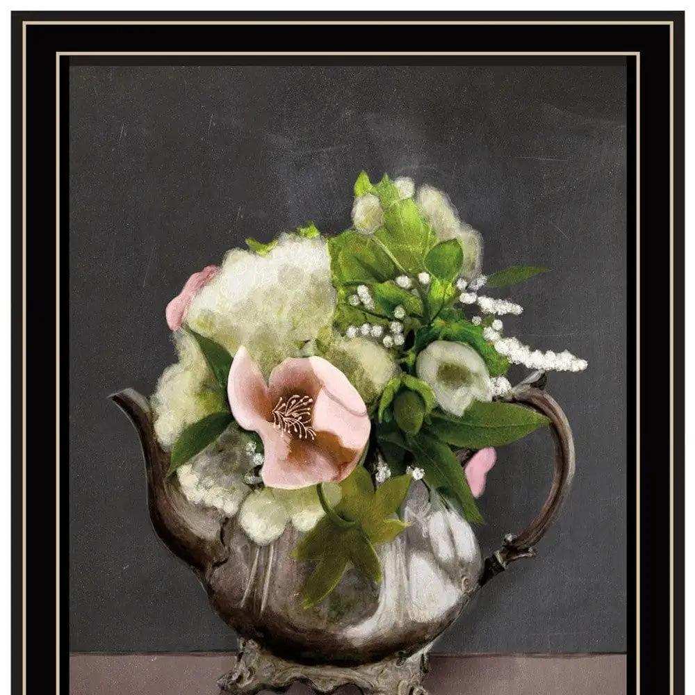 Set Of Two Vintage Floral Tea Pot and Door Knob Black Framed Print Kitchen Wall Art - Homeroots - Flyclothing LLC