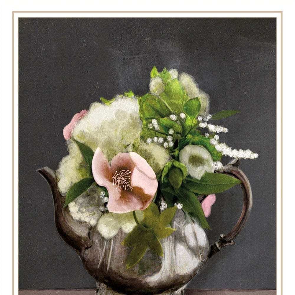 Set Of Two Vintage Floral Tea Pot and Door Knob White Framed Print Kitchen Wall Art - Homeroots - Flyclothing LLC