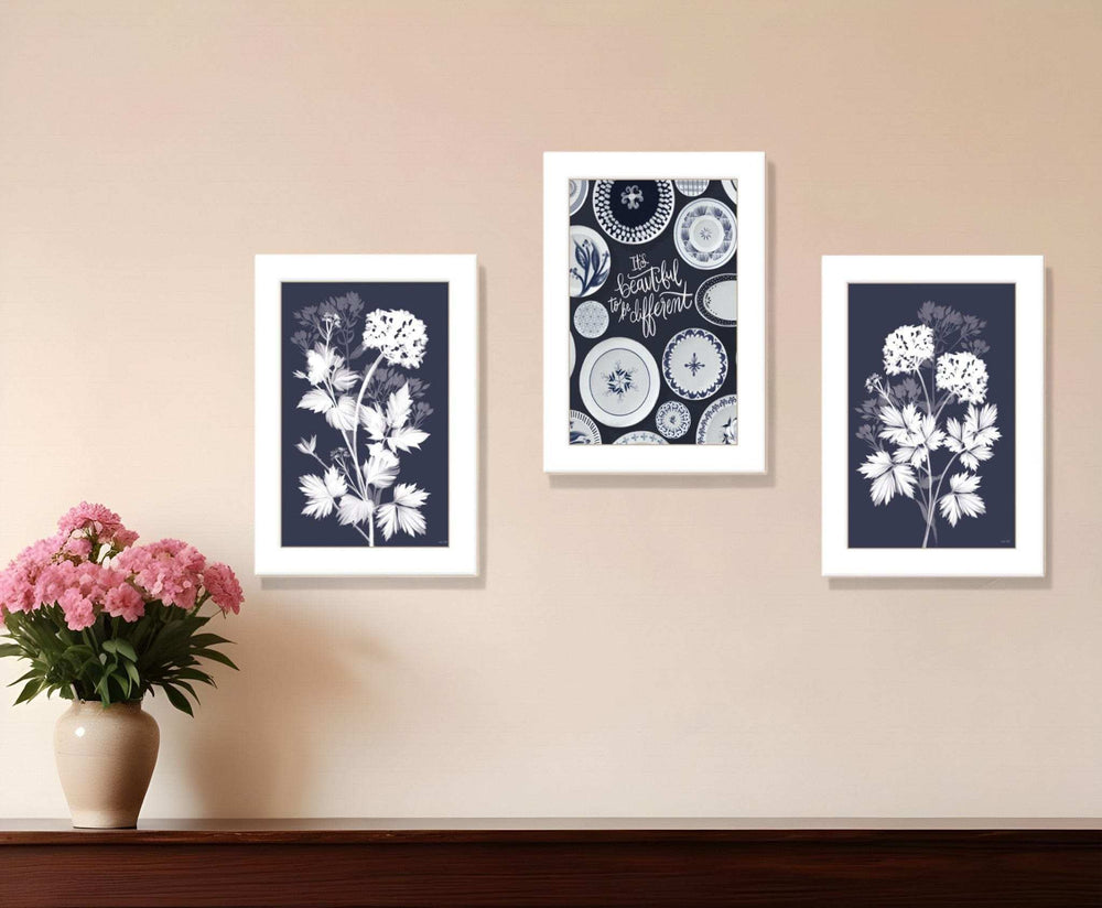 Set Of Three Its Beautiful to Be Different White Framed Print Wall Art - Homeroots - Flyclothing LLC