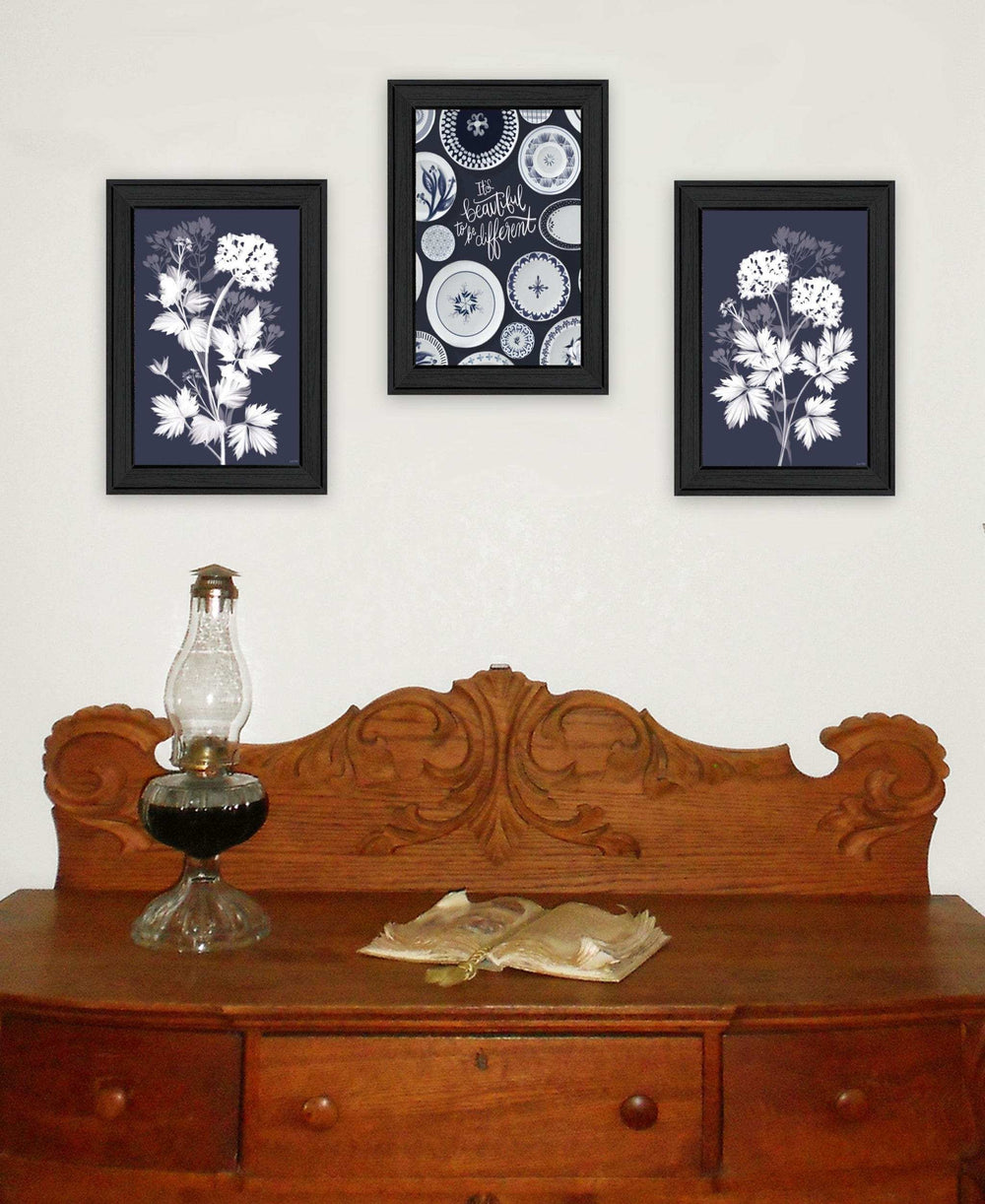 Set Of Three Its Beautiful to Be Different Black Framed Print Wall Art - Homeroots - Flyclothing LLC