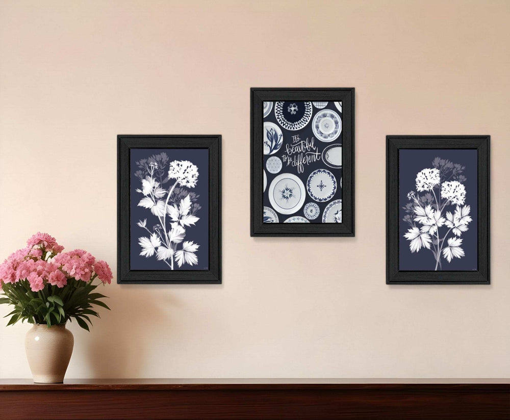 Set Of Three Its Beautiful to Be Different Black Framed Print Wall Art - Homeroots - Flyclothing LLC