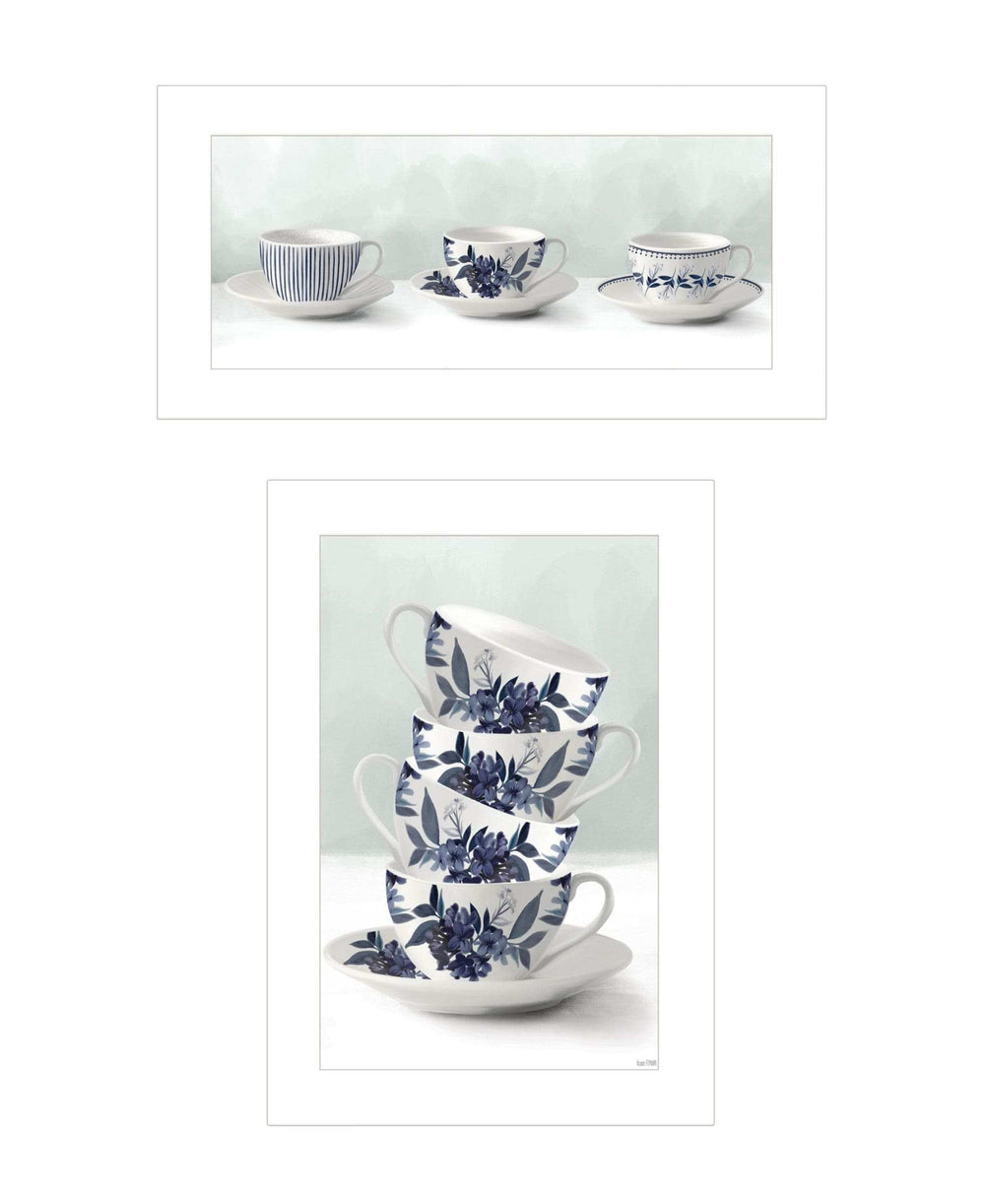Set Of Two Tea tower with Cups and Sauces White Framed Print Kitchen Wall Art - Homeroots - Flyclothing LLC