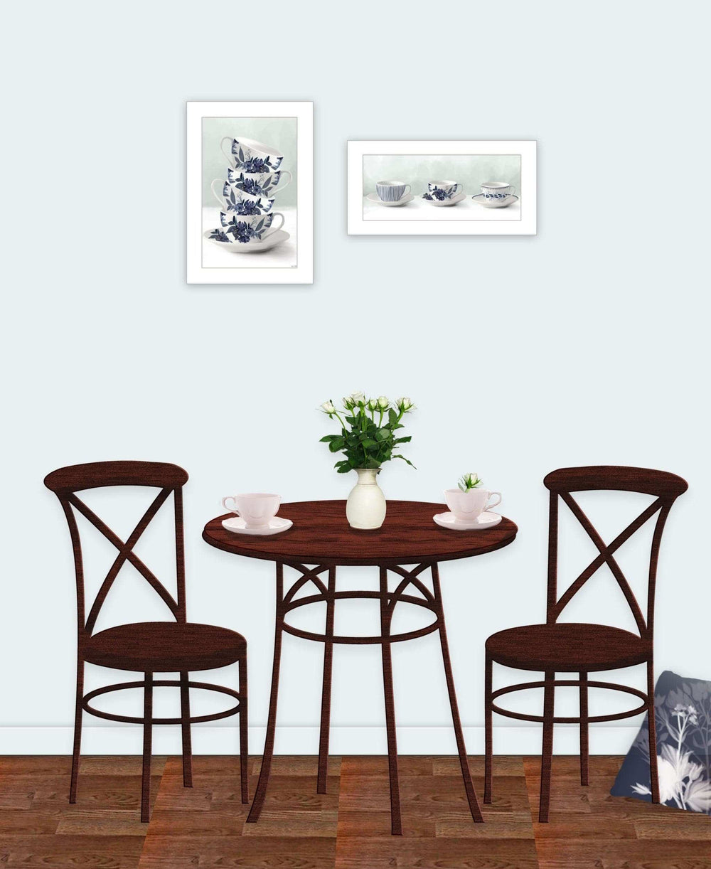 Set Of Two Tea tower with Cups and Sauces White Framed Print Kitchen Wall Art - Homeroots - Flyclothing LLC