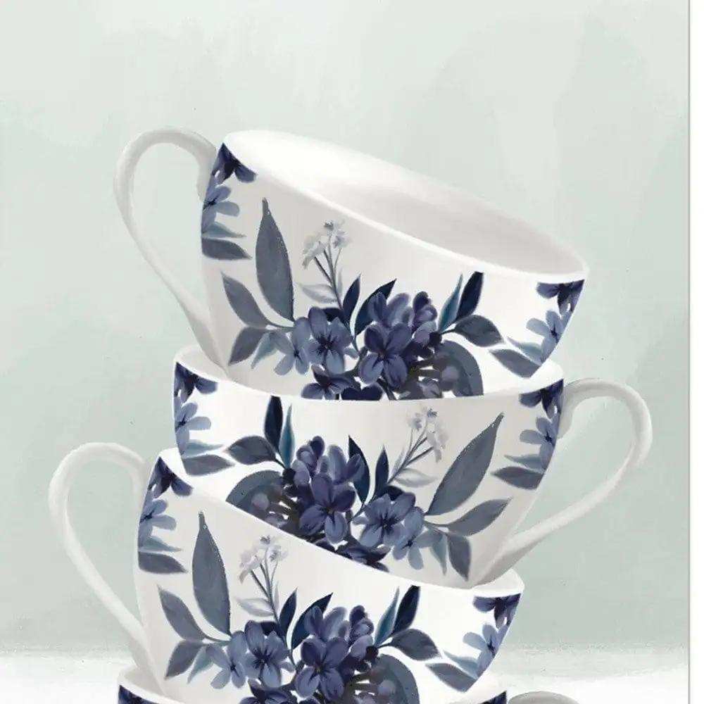 Set Of Two Tea tower with Cups and Sauces White Framed Print Kitchen Wall Art - Homeroots - Flyclothing LLC