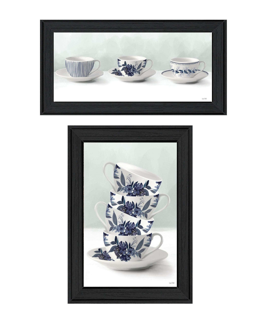 Set Of Two Tea tower with Cups and Sauces Black Framed Print Kitchen Wall Art - Homeroots - Flyclothing LLC