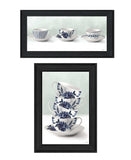 Set Of Two Tea tower with Cups and Sauces Black Framed Print Kitchen Wall Art - Homeroots - Flyclothing LLC