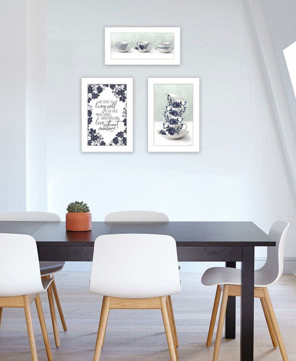 Set Of Three Tea tower with Cups and Sauces White Framed Print Kitchen Wall Art - Homeroots - Flyclothing LLC