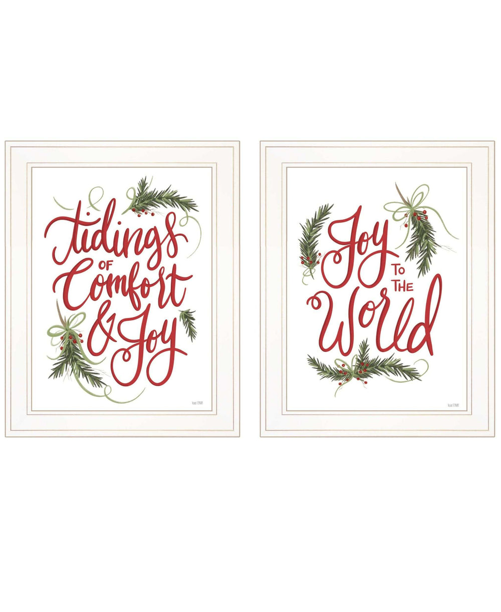 Set Of Two Good Tidings and Joy White Framed Print Wall Art - Homeroots - Flyclothing LLC