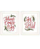 Set Of Two Good Tidings and Joy White Framed Print Wall Art - Homeroots - Flyclothing LLC