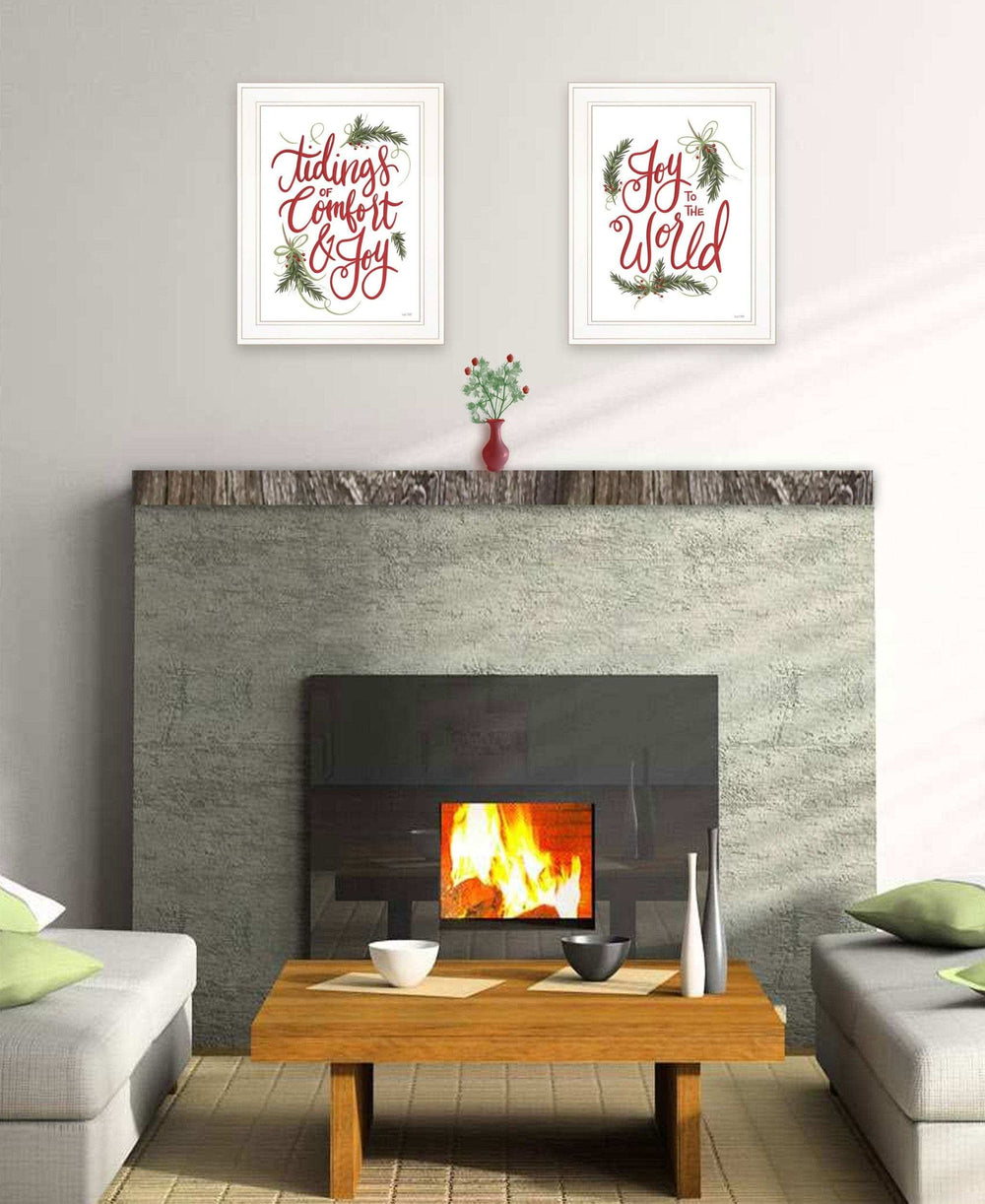 Set Of Two Good Tidings and Joy White Framed Print Wall Art - Homeroots - Flyclothing LLC