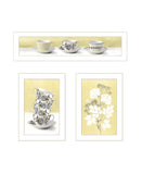 Set Of Three Tea Cups and Yellow Flowers White Framed Print Kitchen Wall Art - Homeroots - Flyclothing LLC