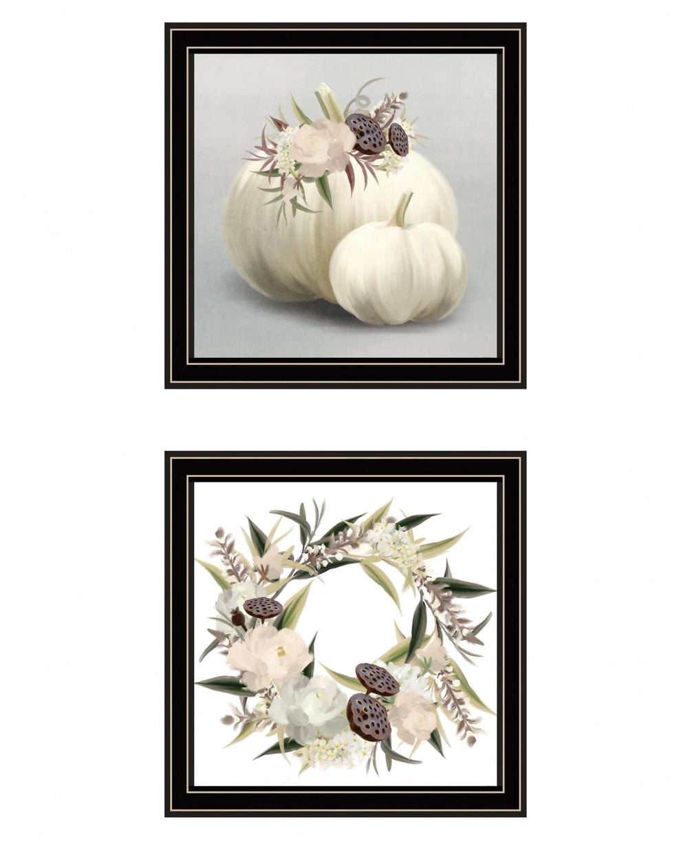 Set Of Two BOHO Pumpkins and Flowers 1 Black Framed Print Wall Art - Homeroots - Flyclothing LLC