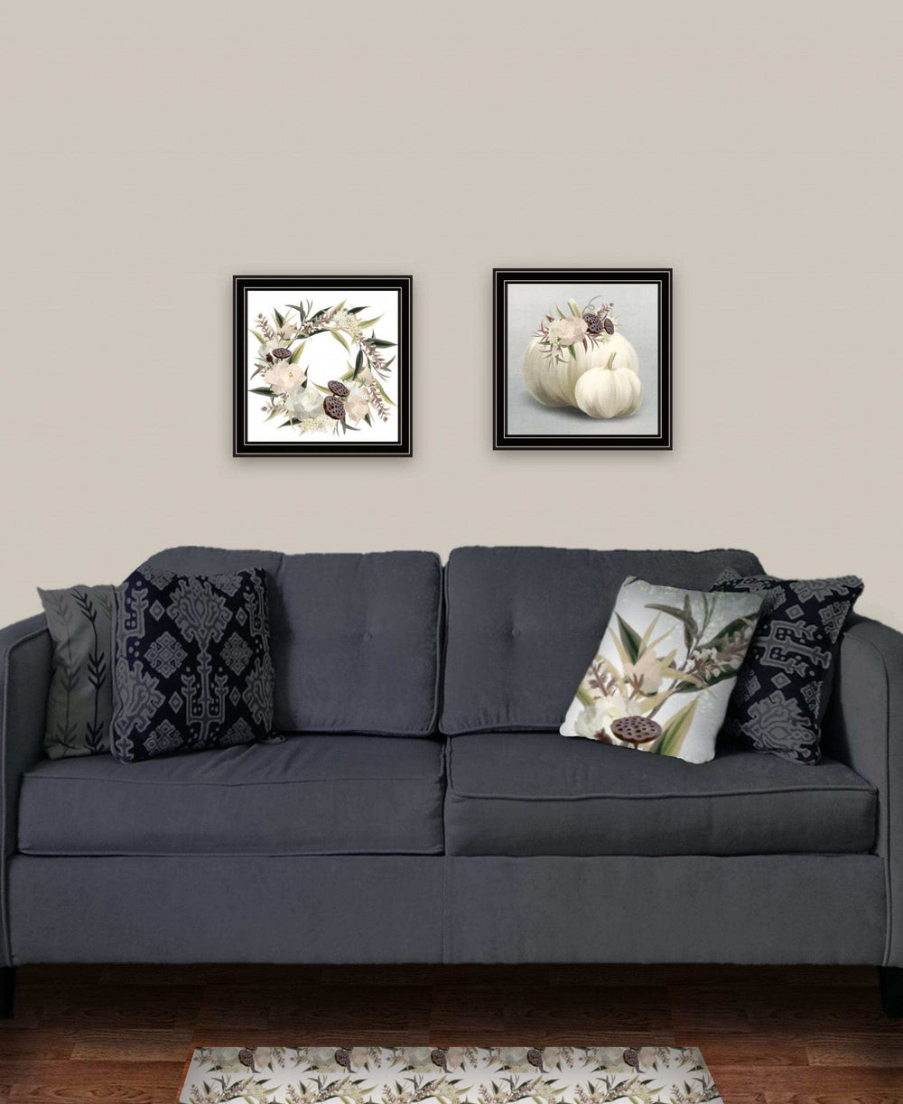 Set Of Two BOHO Pumpkins and Flowers 1 Black Framed Print Wall Art - Homeroots - Flyclothing LLC