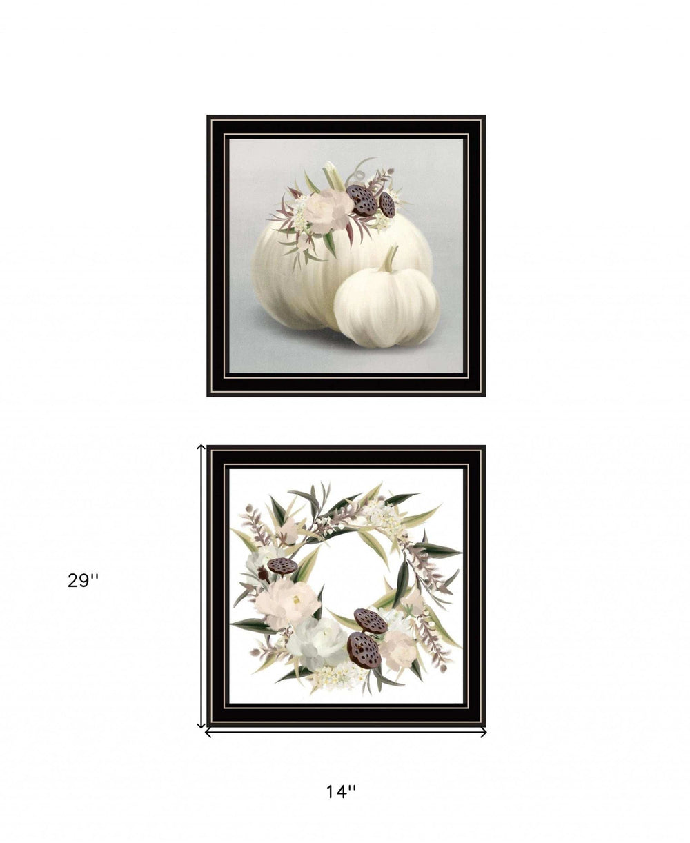 Set Of Two BOHO Pumpkins and Flowers 1 Black Framed Print Wall Art - Homeroots - Flyclothing LLC