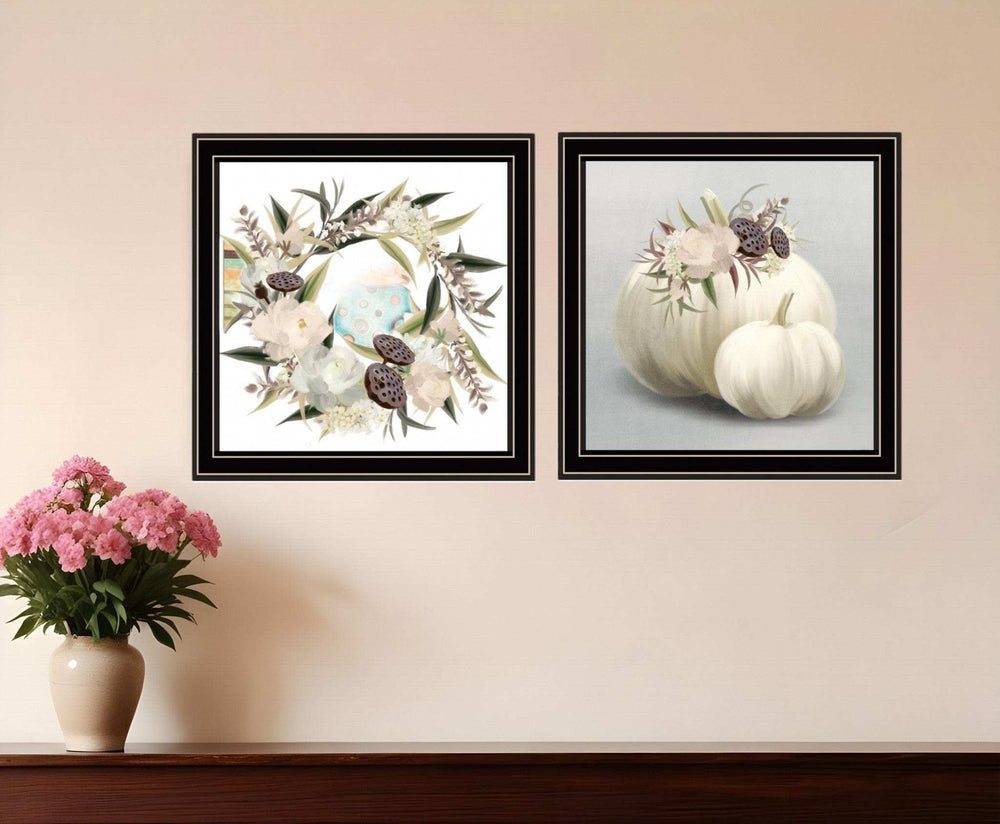 Set Of Two BOHO Pumpkins and Flowers 1 Black Framed Print Wall Art - Homeroots - Flyclothing LLC