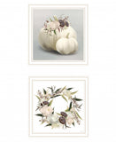 Set Of Two BOHO Pumpkins and Flowers 2 White Framed Print Wall Art - Homeroots - Flyclothing LLC