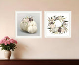 Set Of Two BOHO Pumpkins and Flowers 2 White Framed Print Wall Art - Homeroots - Flyclothing LLC