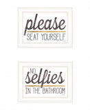 Set Of Two No Selfies When Seated 1 White Framed Print Bathroom Wall Art - Homeroots - Flyclothing LLC