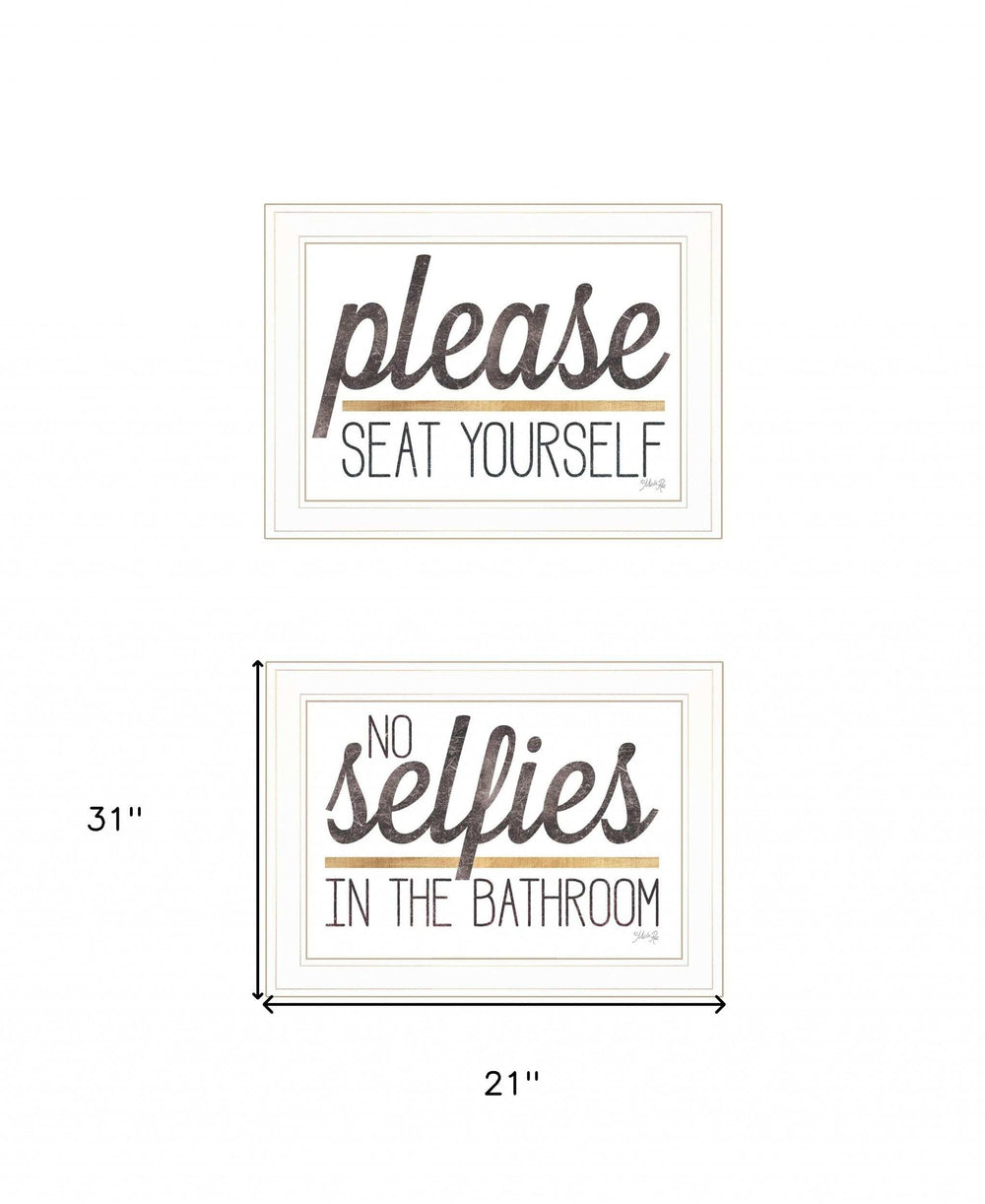 Set Of Two No Selfies When Seated 1 White Framed Print Bathroom Wall Art - Homeroots - Flyclothing LLC
