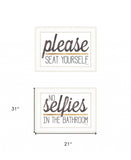 Set Of Two No Selfies When Seated 1 White Framed Print Bathroom Wall Art - Homeroots - Flyclothing LLC