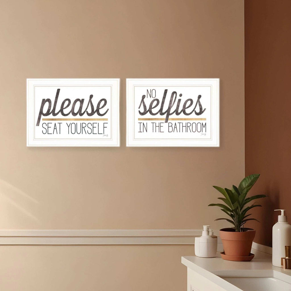 Set Of Two No Selfies When Seated 1 White Framed Print Bathroom Wall Art - Homeroots - Flyclothing LLC