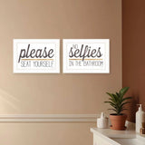 Set Of Two No Selfies When Seated 1 White Framed Print Bathroom Wall Art - Homeroots - Flyclothing LLC