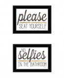 Set Of Two No Selfies When Seated 2 Black Framed Print Bathroom Wall Art - Homeroots - Flyclothing LLC