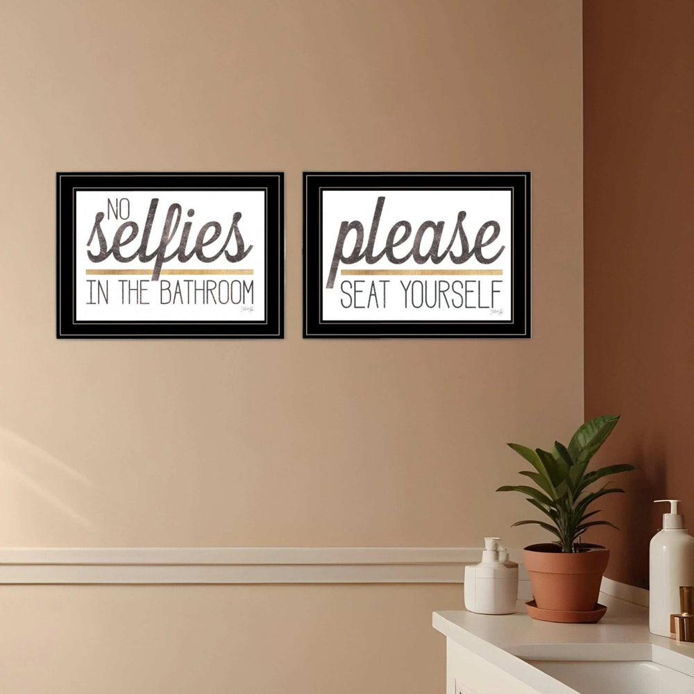 Set Of Two No Selfies When Seated 2 Black Framed Print Bathroom Wall Art - Homeroots - Flyclothing LLC