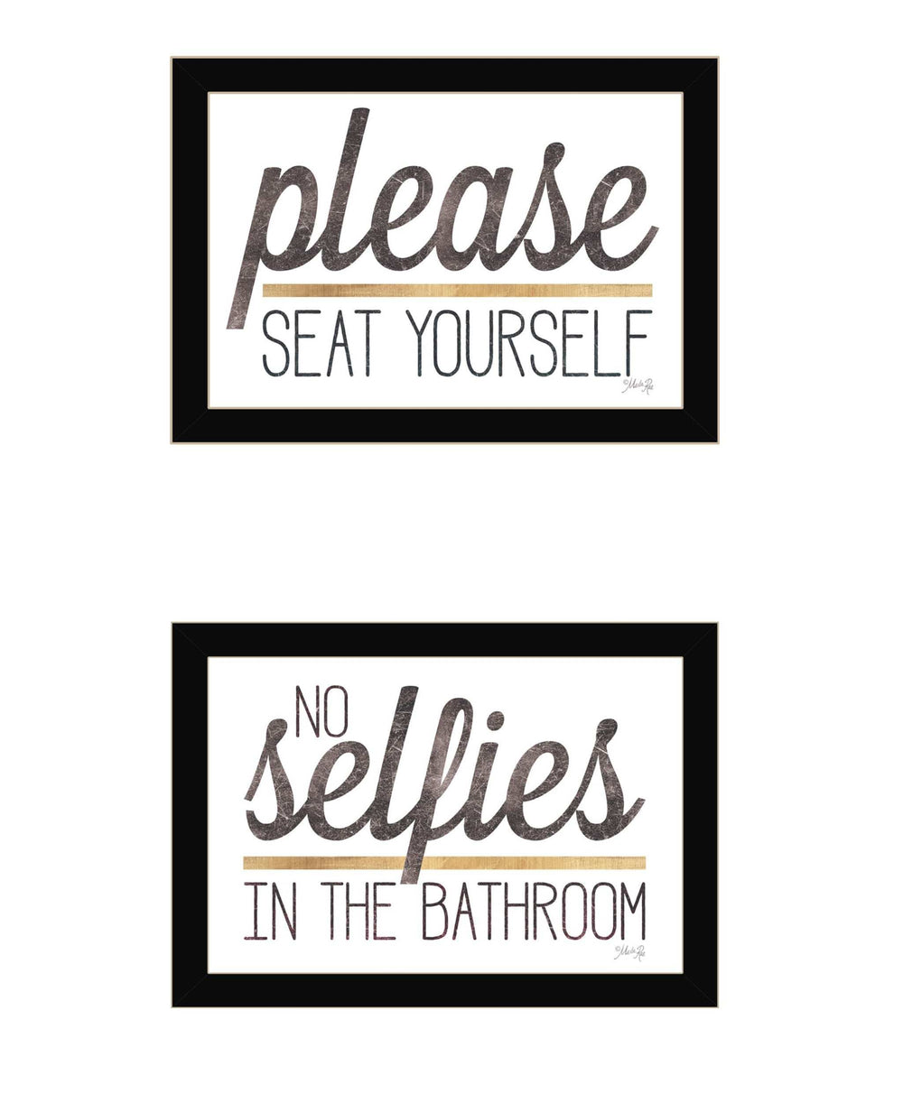 Set Of Two No Selfies When Seated Black Framed Print Bathroom Wall Art - Homeroots - Flyclothing LLC