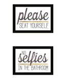 Set Of Two No Selfies When Seated Black Framed Print Bathroom Wall Art - Homeroots - Flyclothing LLC