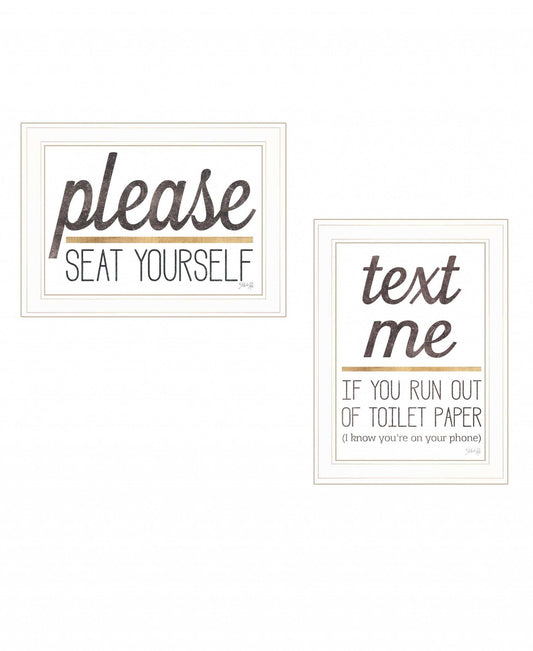 Set Of Two Text Me If You Run Out of Toilet Paper While Seated 1 White Framed Print Wall Art - Homeroots - Flyclothing LLC