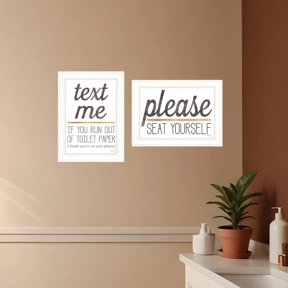 Set Of Two Text Me If You Run Out of Toilet Paper While Seated 1 White Framed Print Wall Art - Homeroots - Flyclothing LLC