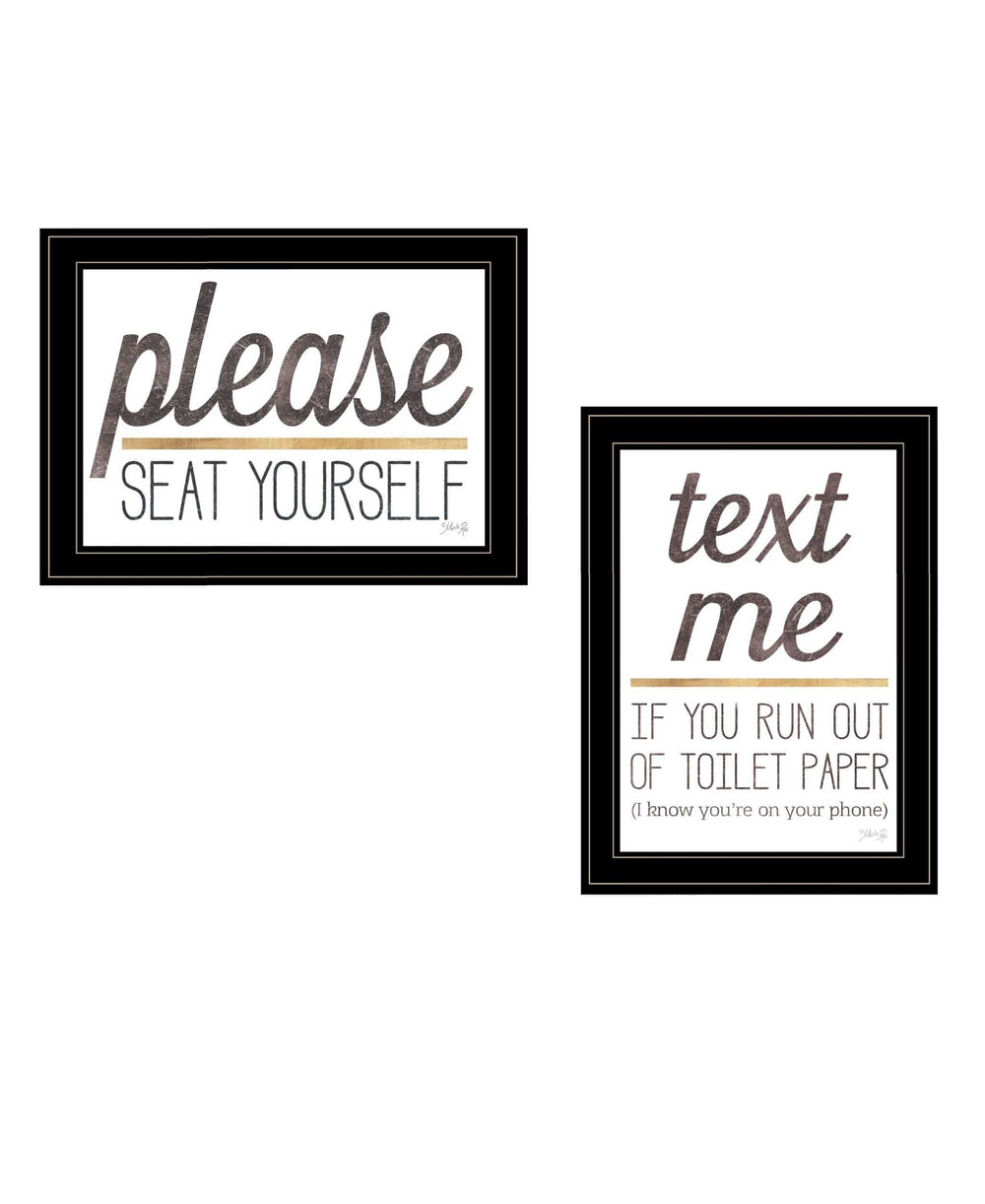Set Of Two Text Me If You Run Out of Toilet Paper While Seated Black Framed Print Wall Art - Homeroots - Flyclothing LLC