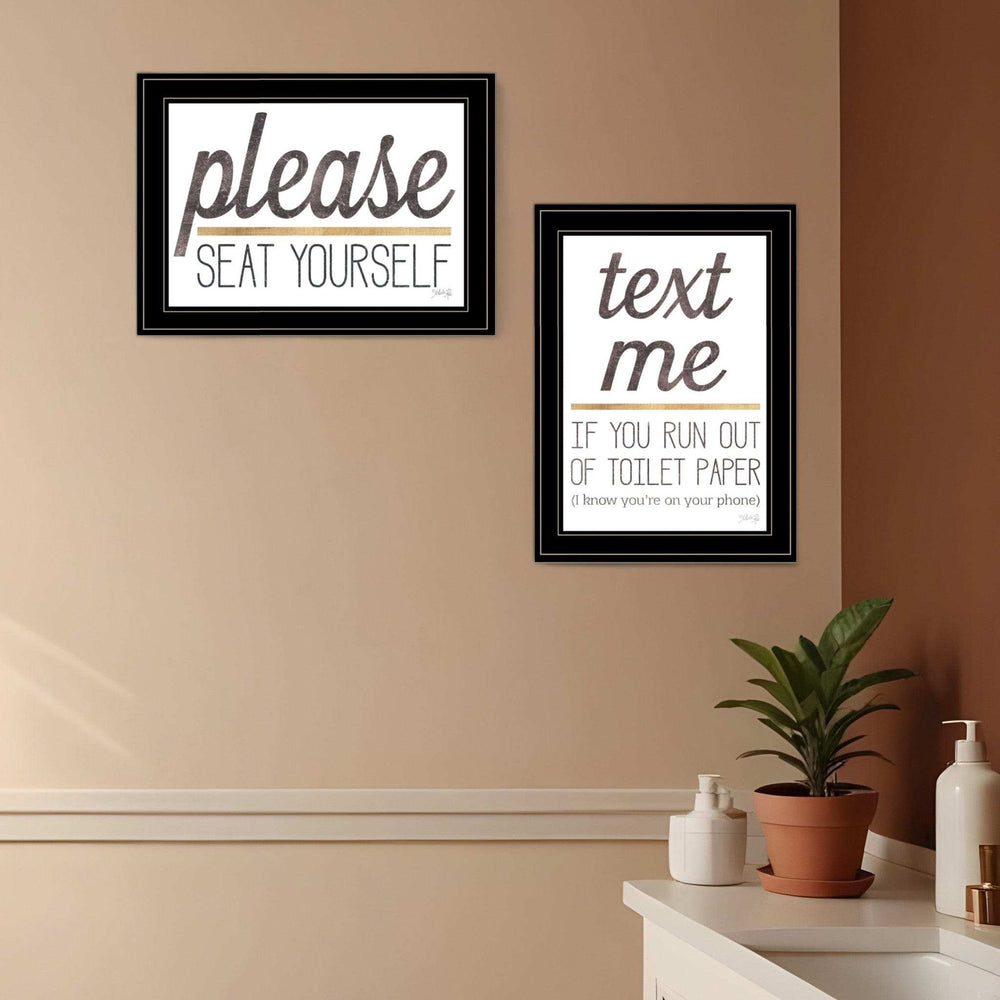 Set Of Two Text Me If You Run Out of Toilet Paper While Seated Black Framed Print Wall Art - Homeroots - Flyclothing LLC