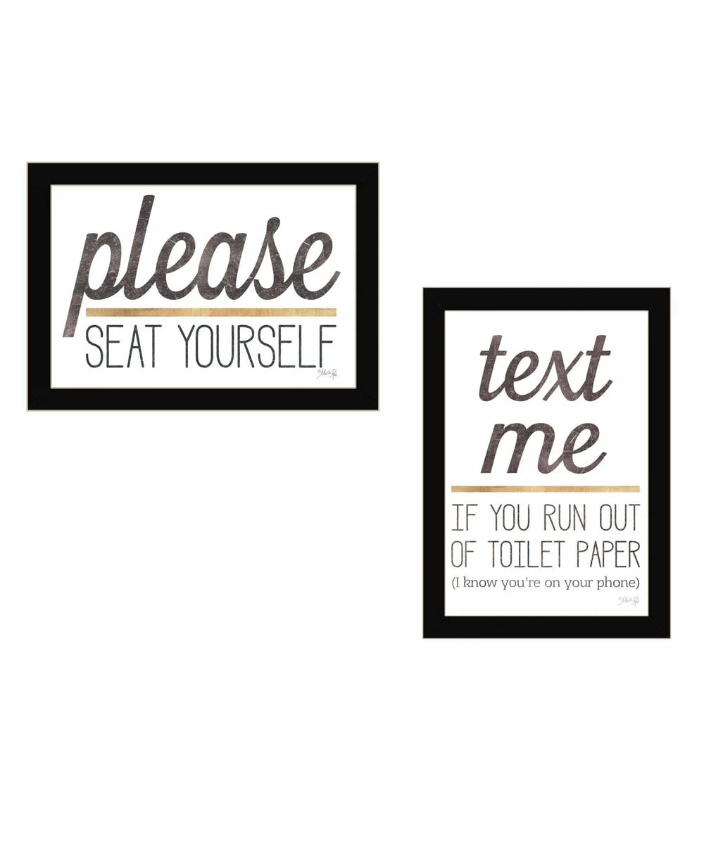 Set Of Two Text Me If You Run Out of Toilet Paper While Seated Black Framed Print Wall Art - Homeroots - Flyclothing LLC