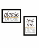 Set Of Two Text Me If You Run Out of Toilet Paper While Seated Black Framed Print Wall Art - Homeroots - Flyclothing LLC