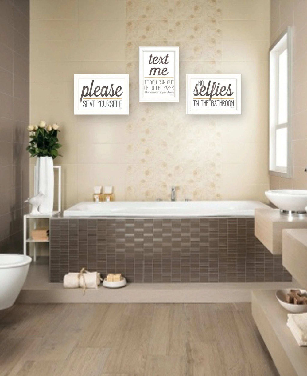 Set Of Three Toilet Humor 1 White Framed Print Wall Art - Homeroots - Flyclothing LLC