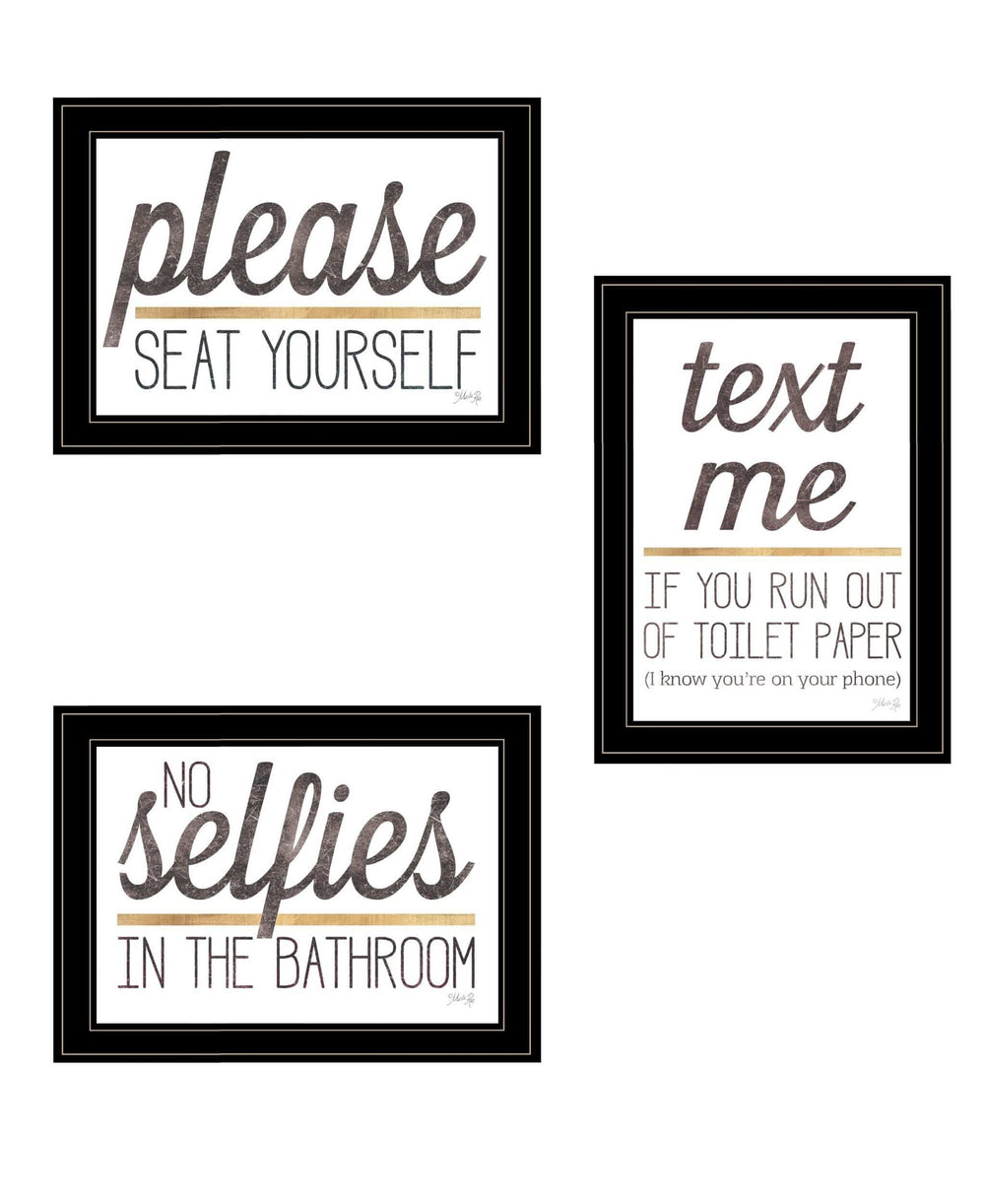 Set Of Three Toilet Humor Black Framed Print Wall Art - Homeroots - Flyclothing LLC