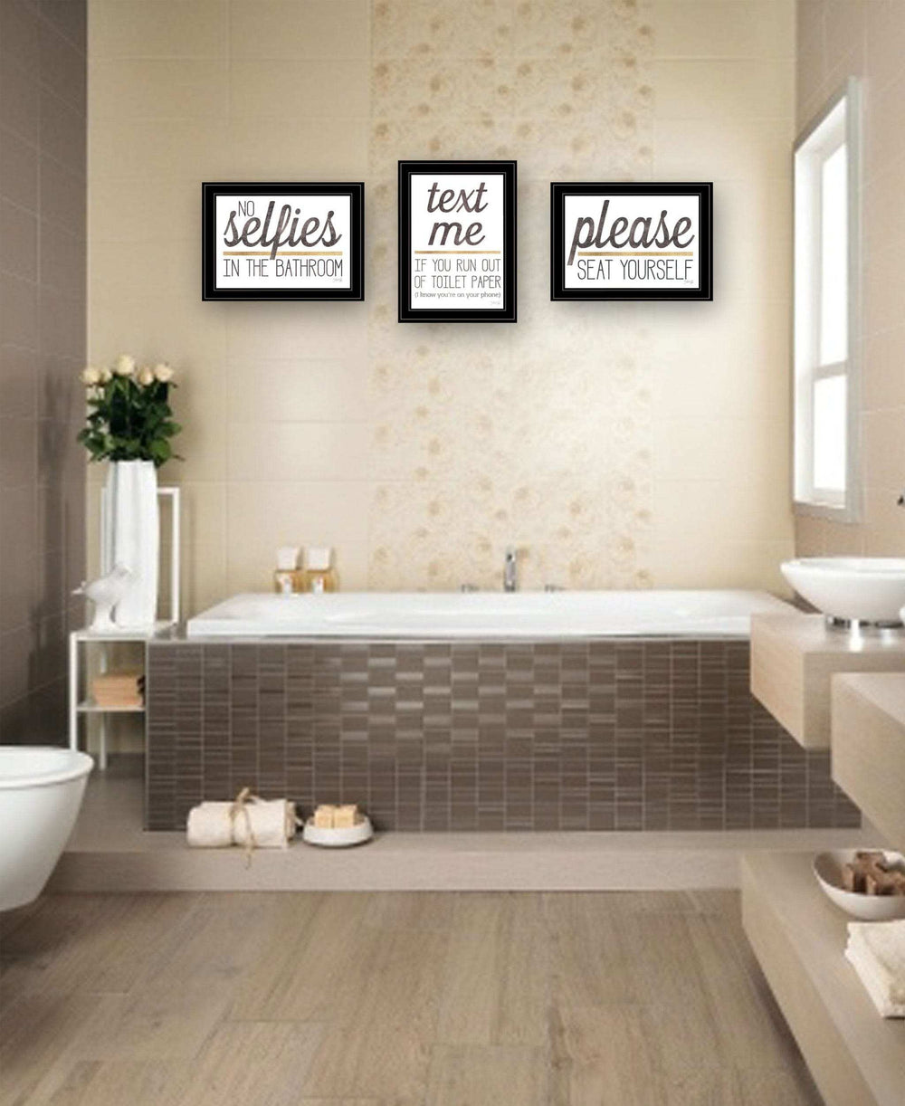 Set Of Three Toilet Humor Black Framed Print Wall Art - Homeroots - Flyclothing LLC