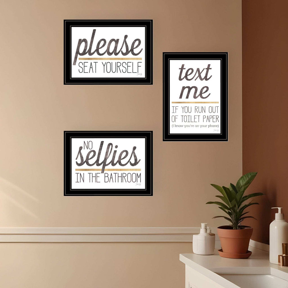 Set Of Three Toilet Humor Black Framed Print Wall Art - Homeroots - Flyclothing LLC