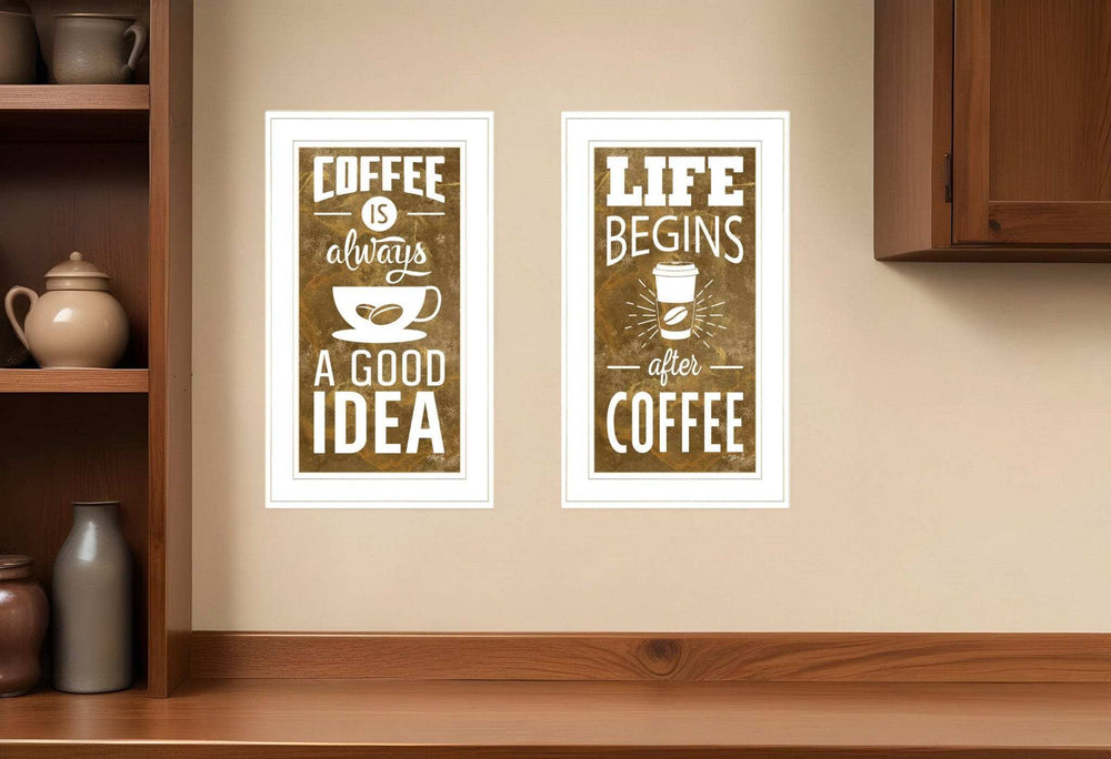 Set Of Two Life Begins and Ends With Coffee White Framed Print Wall Art - Homeroots - Flyclothing LLC