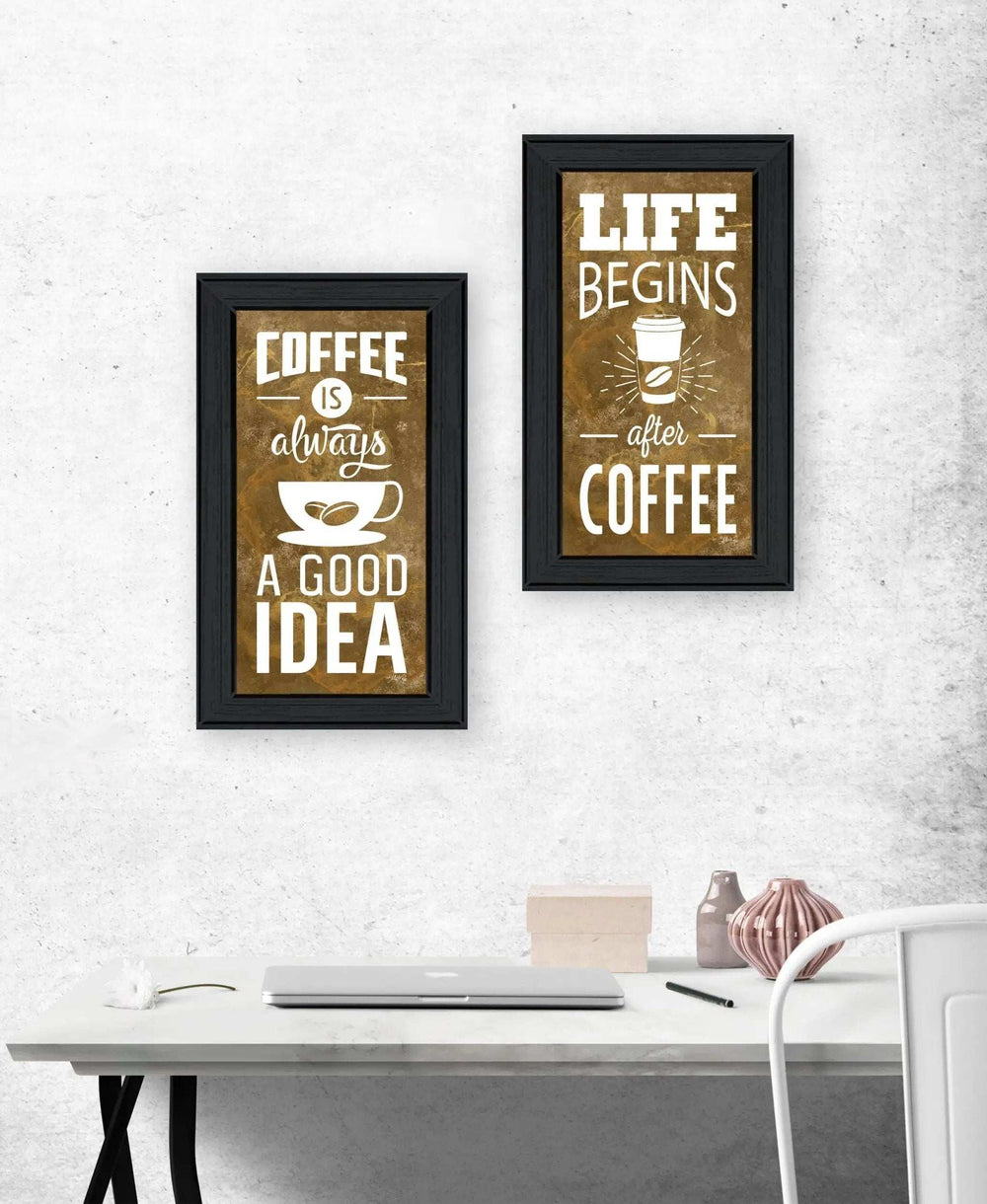 Set Of Two Life Begins and Ends With Coffee Black Framed Print Wall Art - Homeroots - Flyclothing LLC