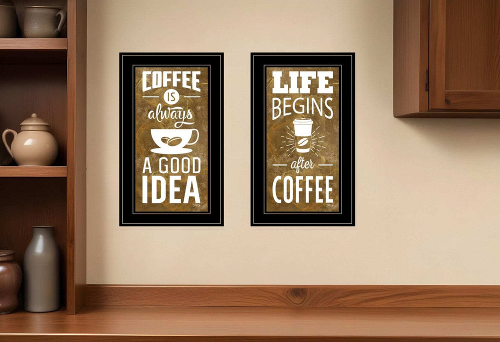 Set Of Two Life Begins and Ends With Coffee Black Framed Print Wall Art - Homeroots - Flyclothing LLC