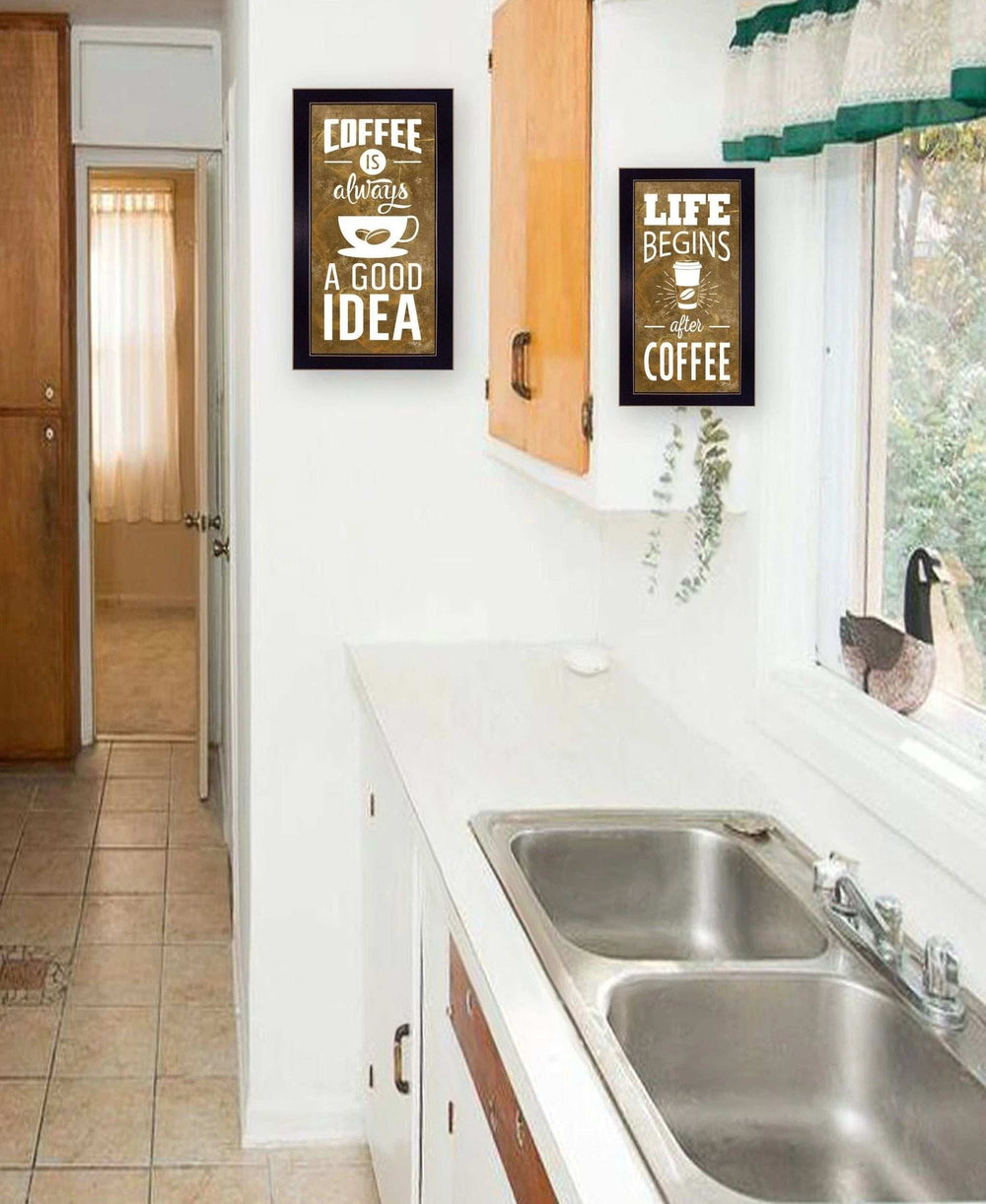 Set Of Two Life Begins and Ends With Coffee Black Framed Print Wall Art - Homeroots - Flyclothing LLC
