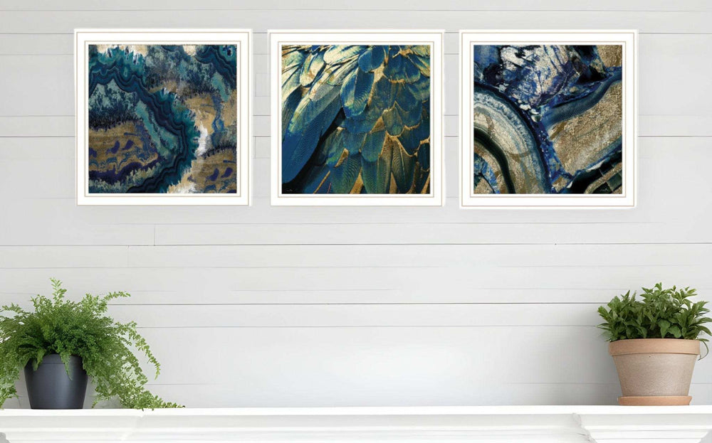 Set Of Three Deep Blue 2 White Framed Print Wall Art - Homeroots - Flyclothing LLC