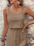 Eyelet Drawstring Round Neck Sleeveless Dress - Trendsi - Flyclothing LLC
