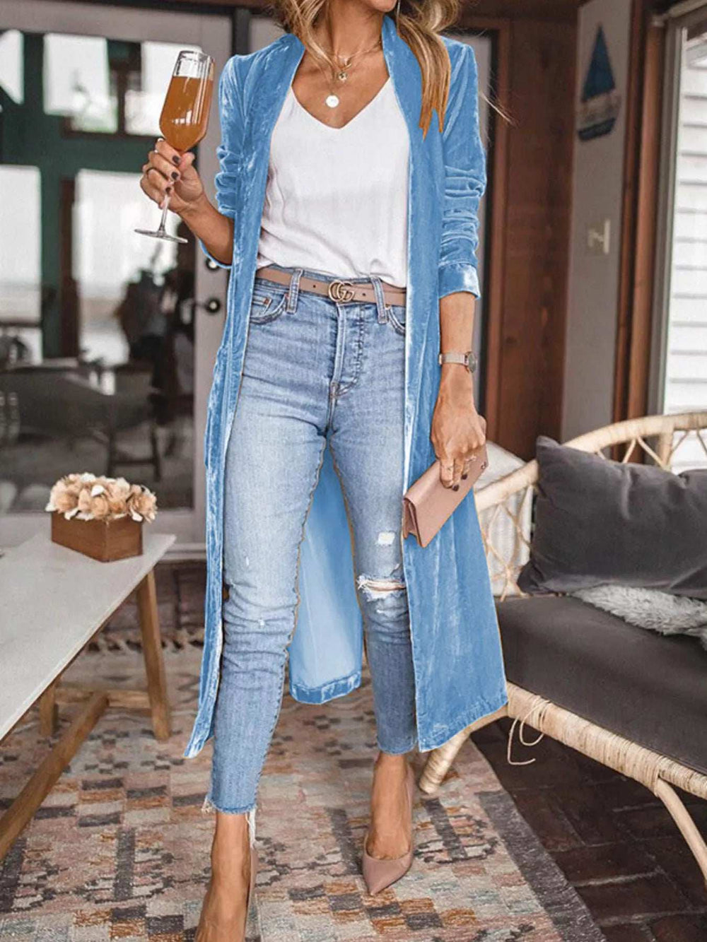 Open Front Long Sleeve Longline Cardigan - Trendsi - Flyclothing LLC