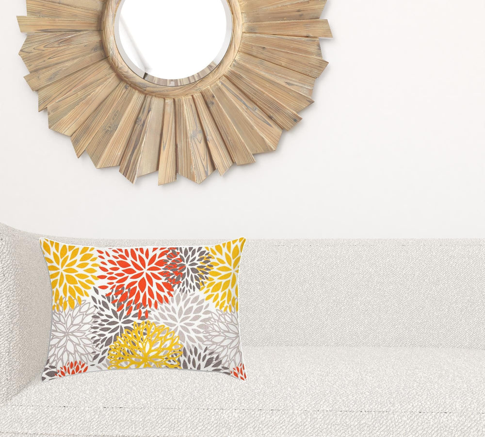 14" X 20" Gray And White Blown Seam Floral Lumbar Indoor Outdoor Pillow - Homeroots - Flyclothing LLC